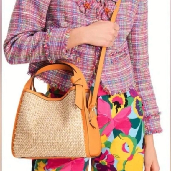 ♠️ kate spade NWT Knott Raffia Tweed Medium Crossbody Tote, Sunset Blaze orange - Picture 5 of 16